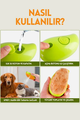 Buharlı Kedi Ve Köpek Tarağı - Işıklı ve Usb Şarjlı